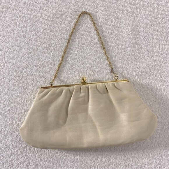 Vintage Cream Leather Mini Purse Clutch Wristlet - Picture 1 of 14
